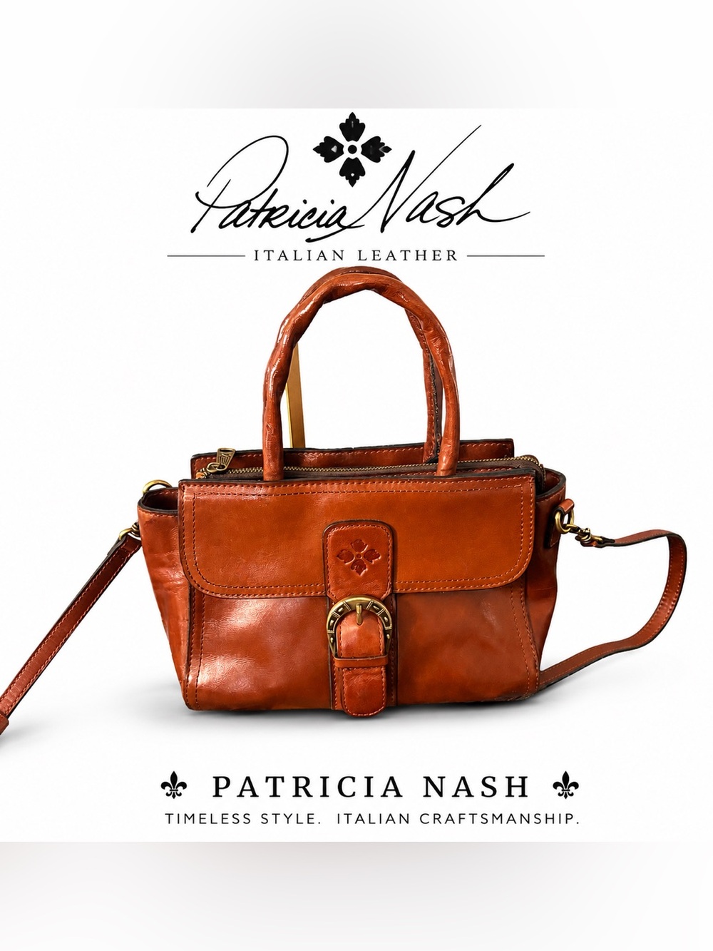 Patricia Nash Cognac Leather Top-Handle Shoulder Bag